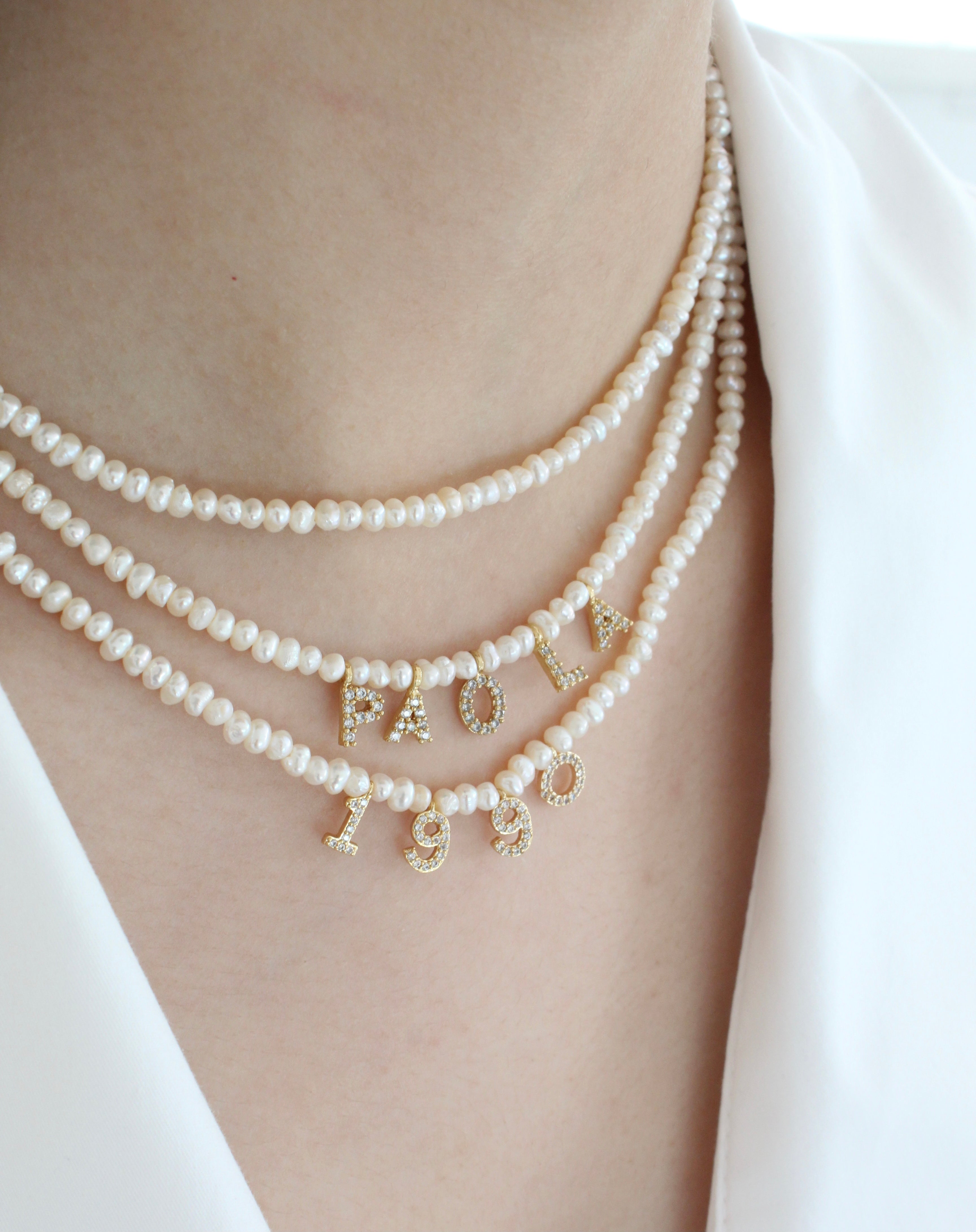 Sparkle Name Pearls Necklace